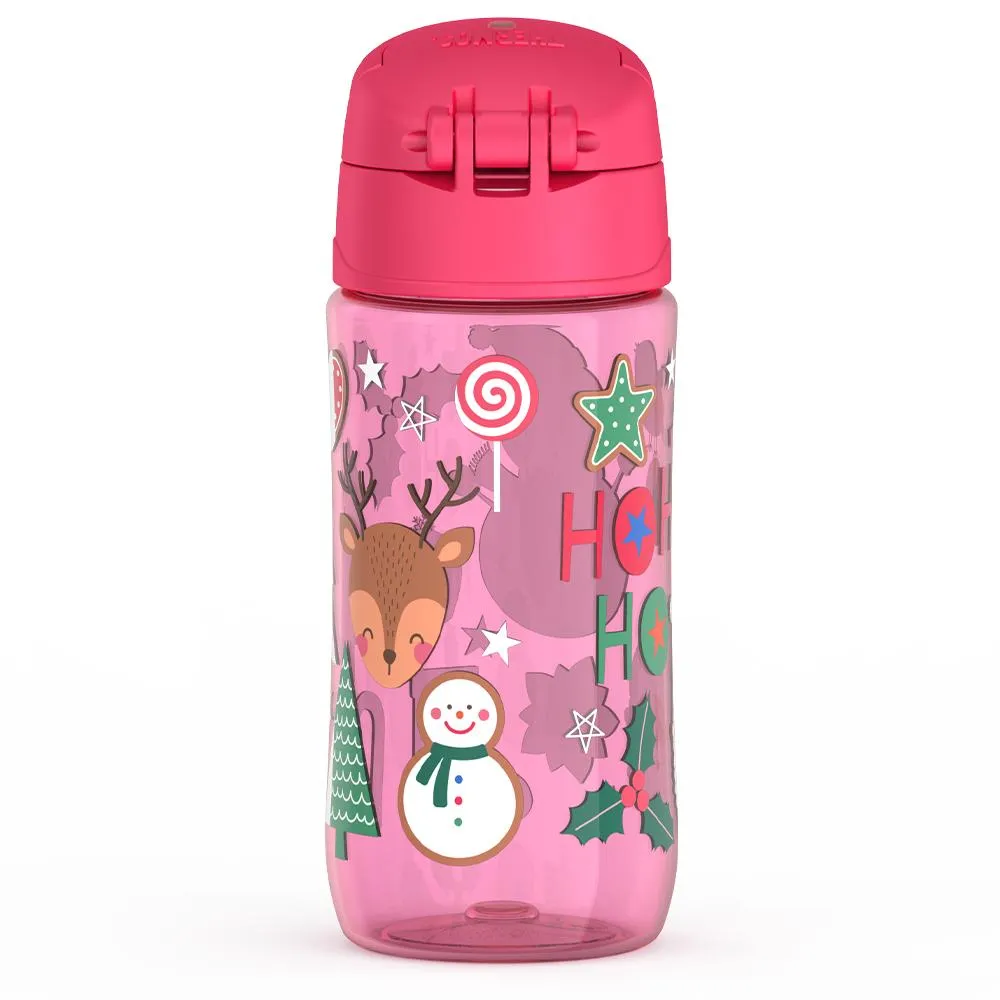 16oz THERMOS® KIDS PLASTIC WATER BOTTLE PINK SNOWMAN