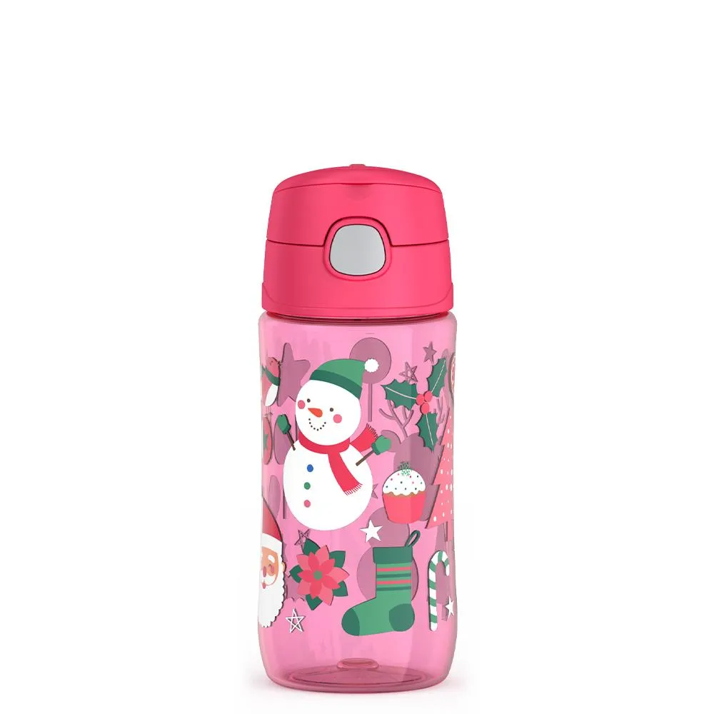 16oz THERMOS® KIDS PLASTIC WATER BOTTLE PINK SNOWMAN