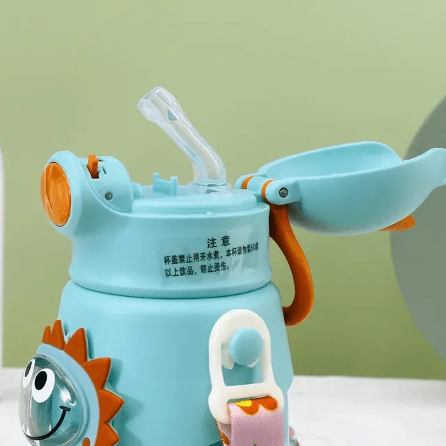 Animal Theme Dual Cup Water Bottle for Kids - BPA Free & Leak-Proof Design