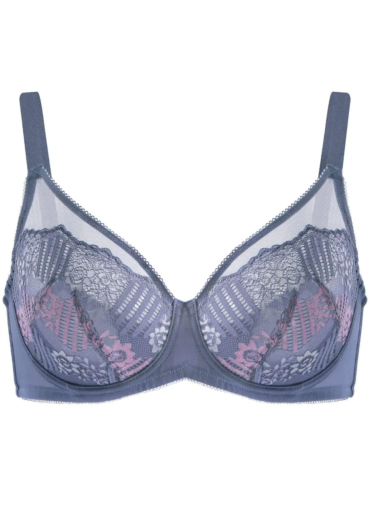 Bellissima Stripe Floral Lace Underwire Bra