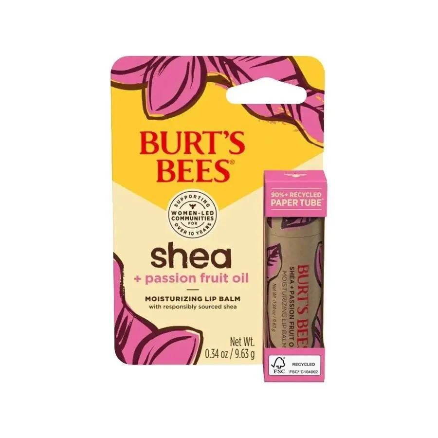 Burt's Bees Shea Passion Fruit Paper Tube Moisturizing Lip Balm in Blister Box 0.34 oz Lip Balm