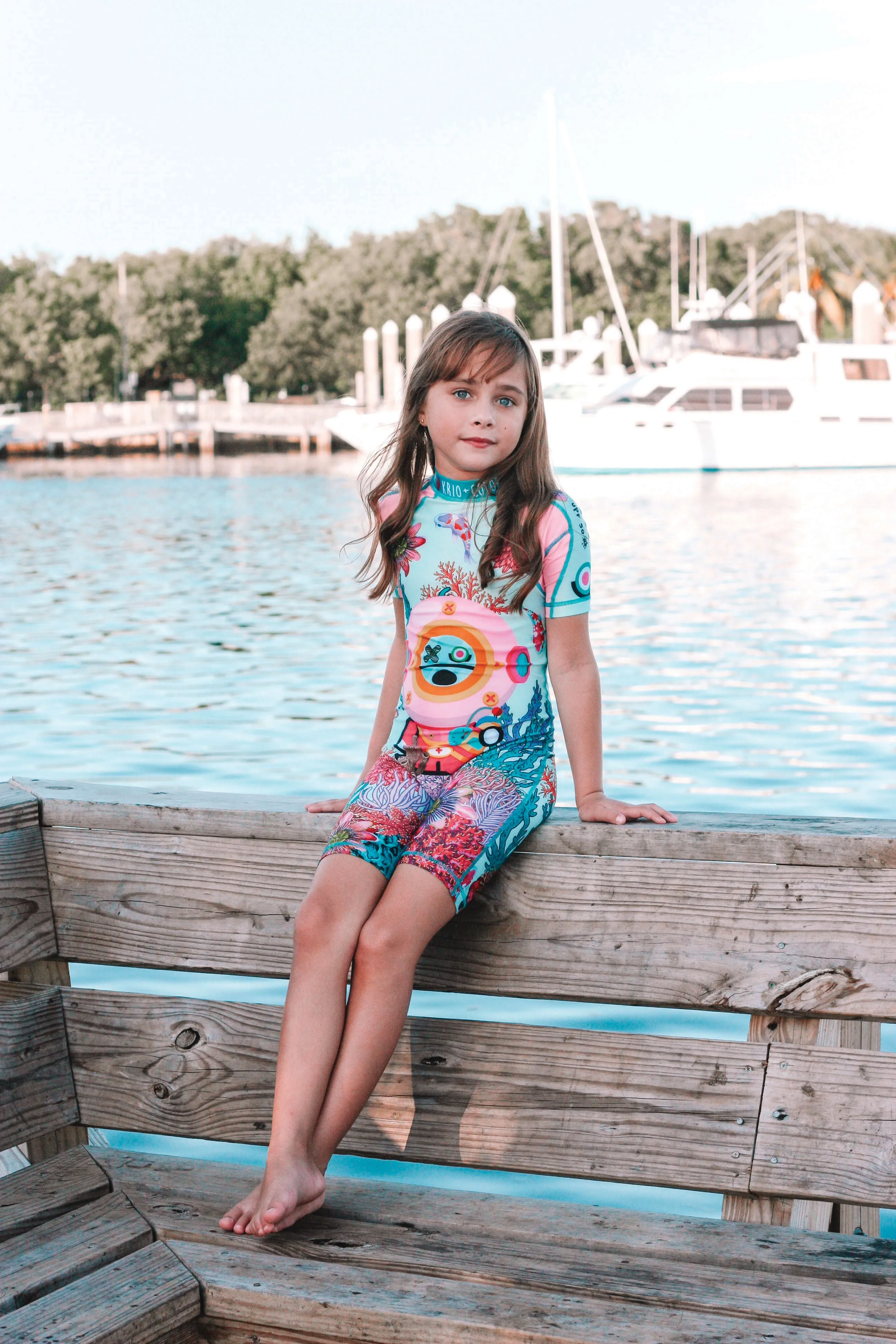 Cane Diver Reef Girls Short Sleeve Sunsuit