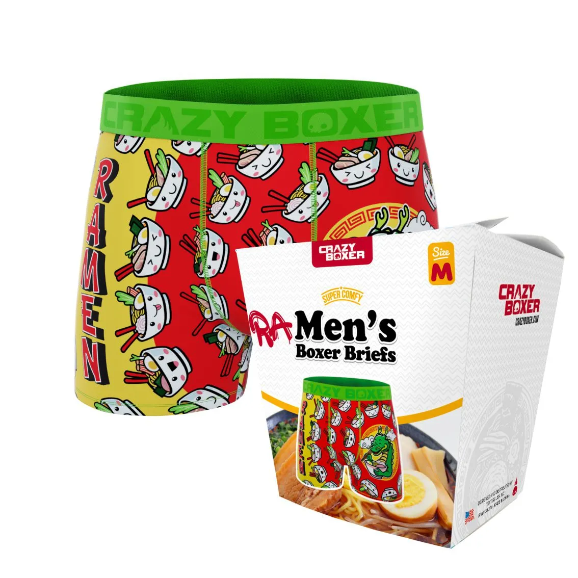 CRAZYBOXER Premium Ramen Noodles Men's Boxer Briefs (Creative Packaging)