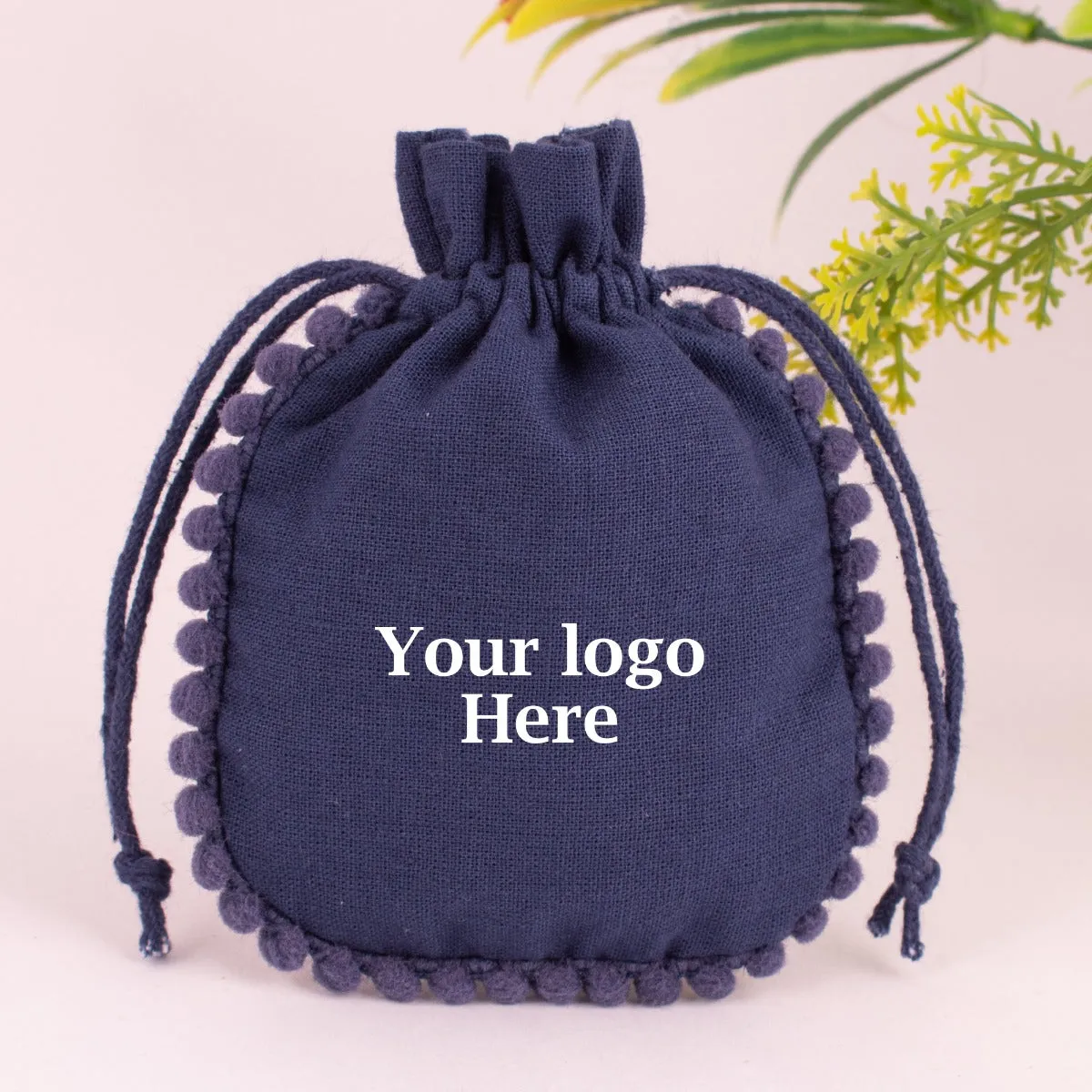 Designer Cotton Drawstring Jewelry packaging Pouch Custom Wedding Favor Gift Bags (Pack Of 100, Navy Blue)