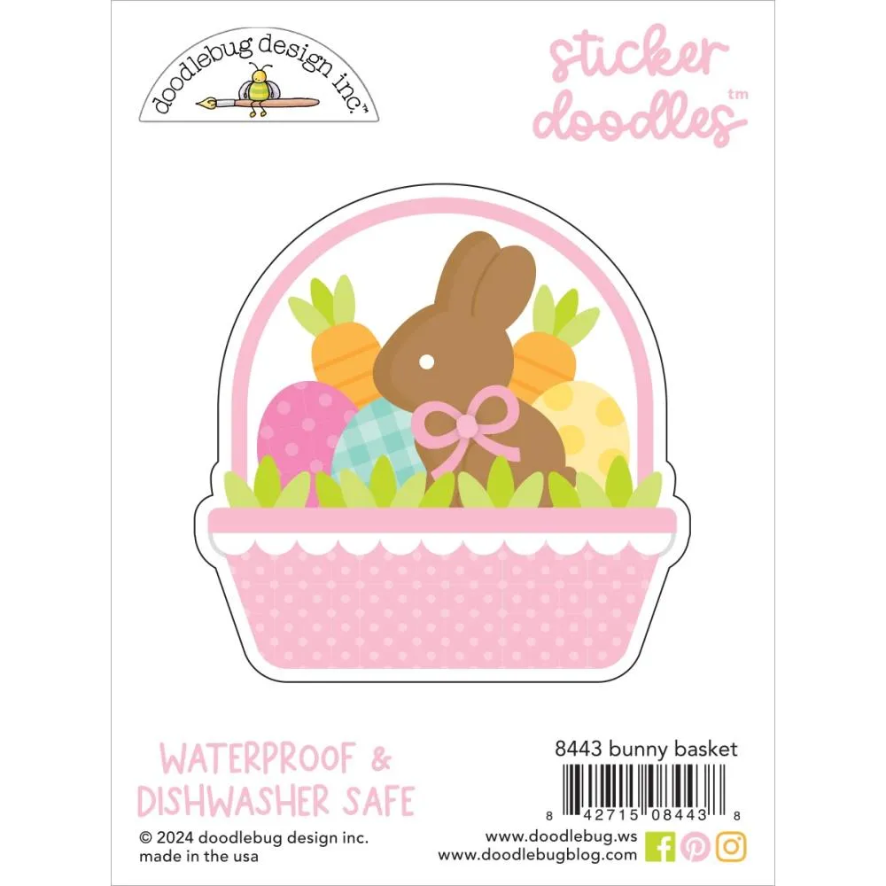 Doodlebug Water Bottle Sticker Doodles Bunny Basket