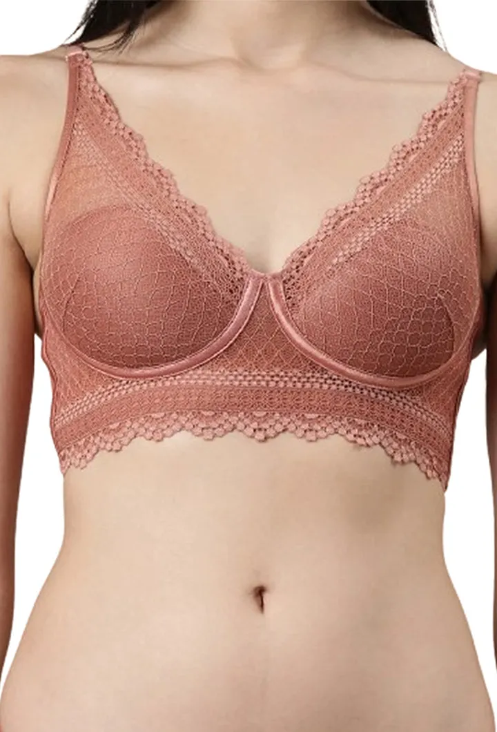 ENAMOR BRA-F125  Enamor Pure Ease Longline Comfort Lace Bra for Women - Padded, Wirefree and High Coverage