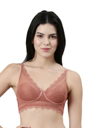 ENAMOR BRA-F125  Enamor Pure Ease Longline Comfort Lace Bra for Women - Padded, Wirefree and High Coverage