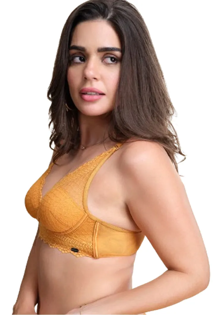 ENAMOR BRA-F125  Enamor Pure Ease Longline Comfort Lace Bra for Women - Padded, Wirefree and High Coverage