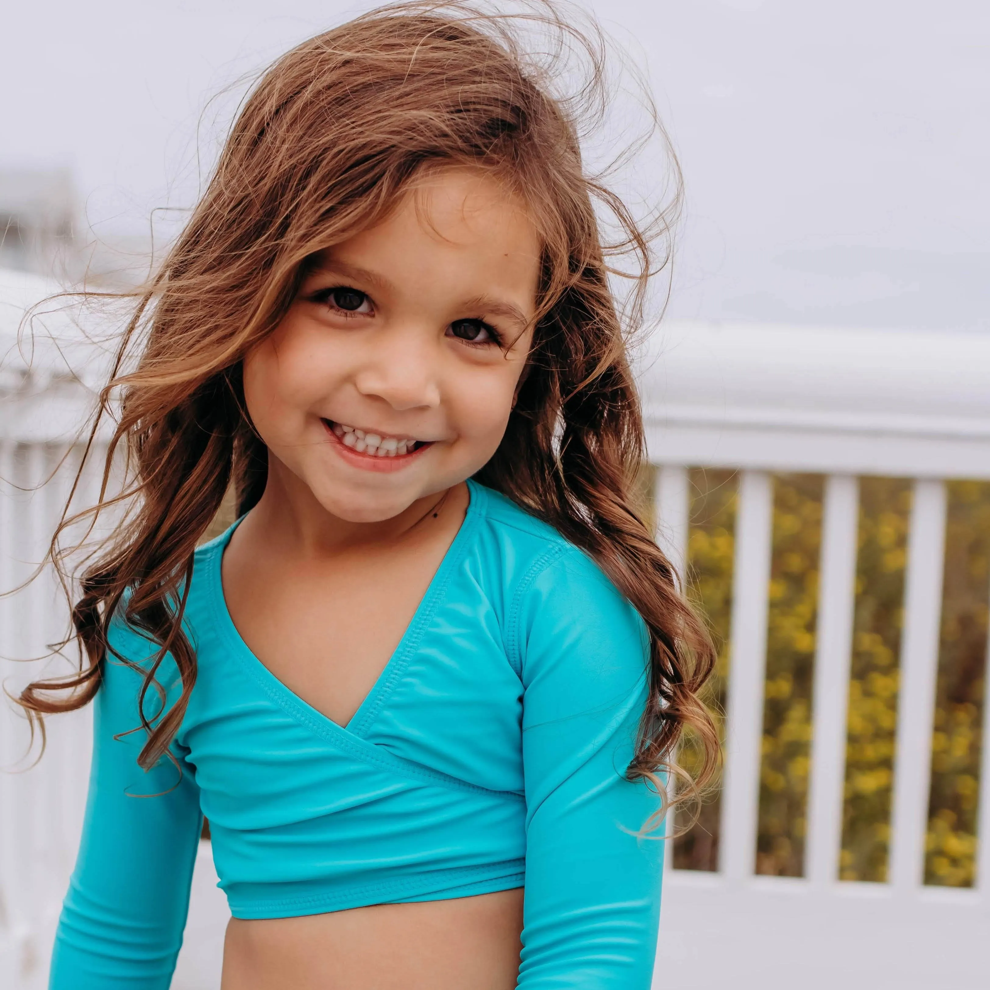 Girls Long Sleeve Swim Wrap Top - "Aqua"