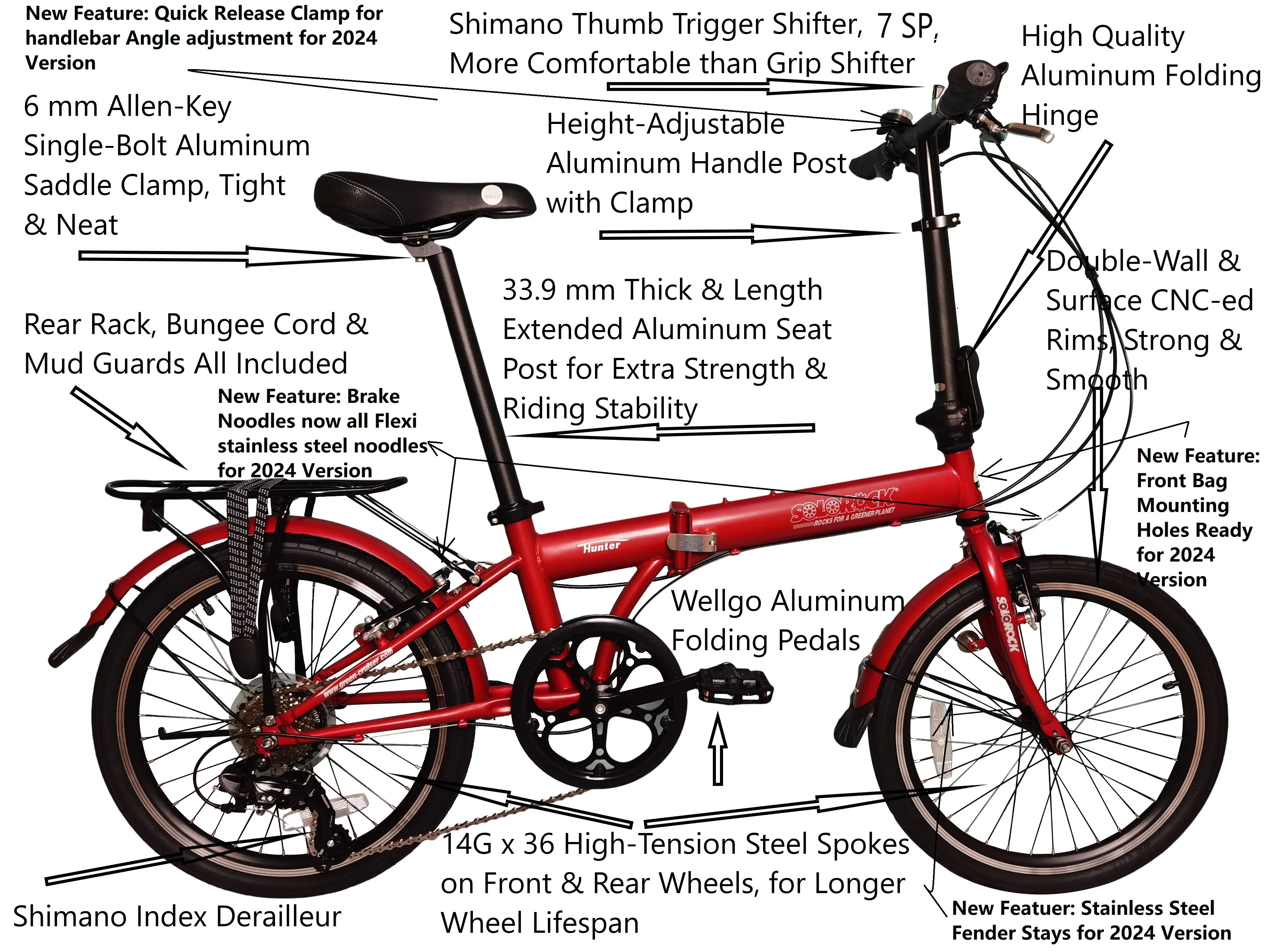 Hunter - SOLOROCK 20" Upgraded 7 Speed Steel Folding Bike