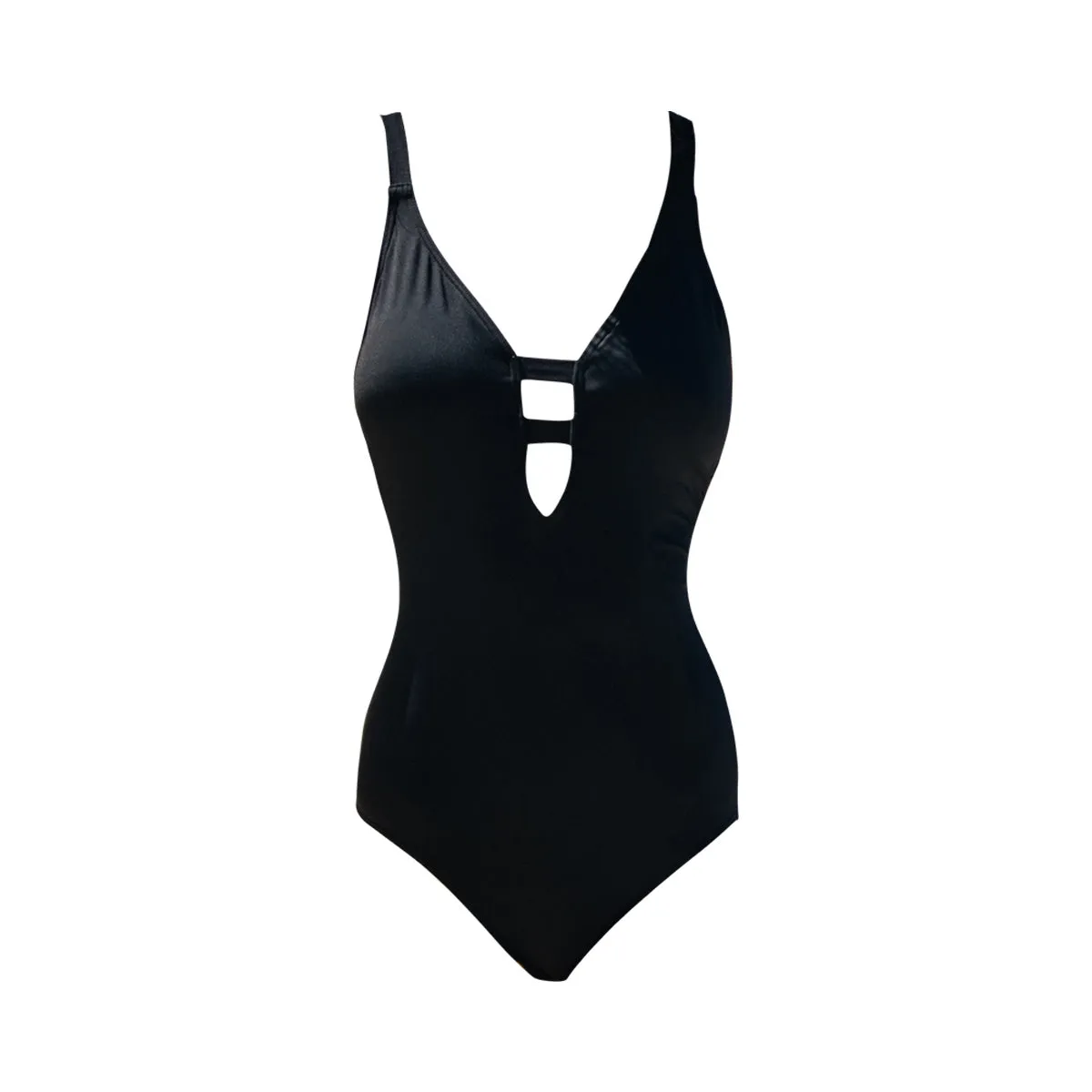 Plunging Black One Piece Swimsuit