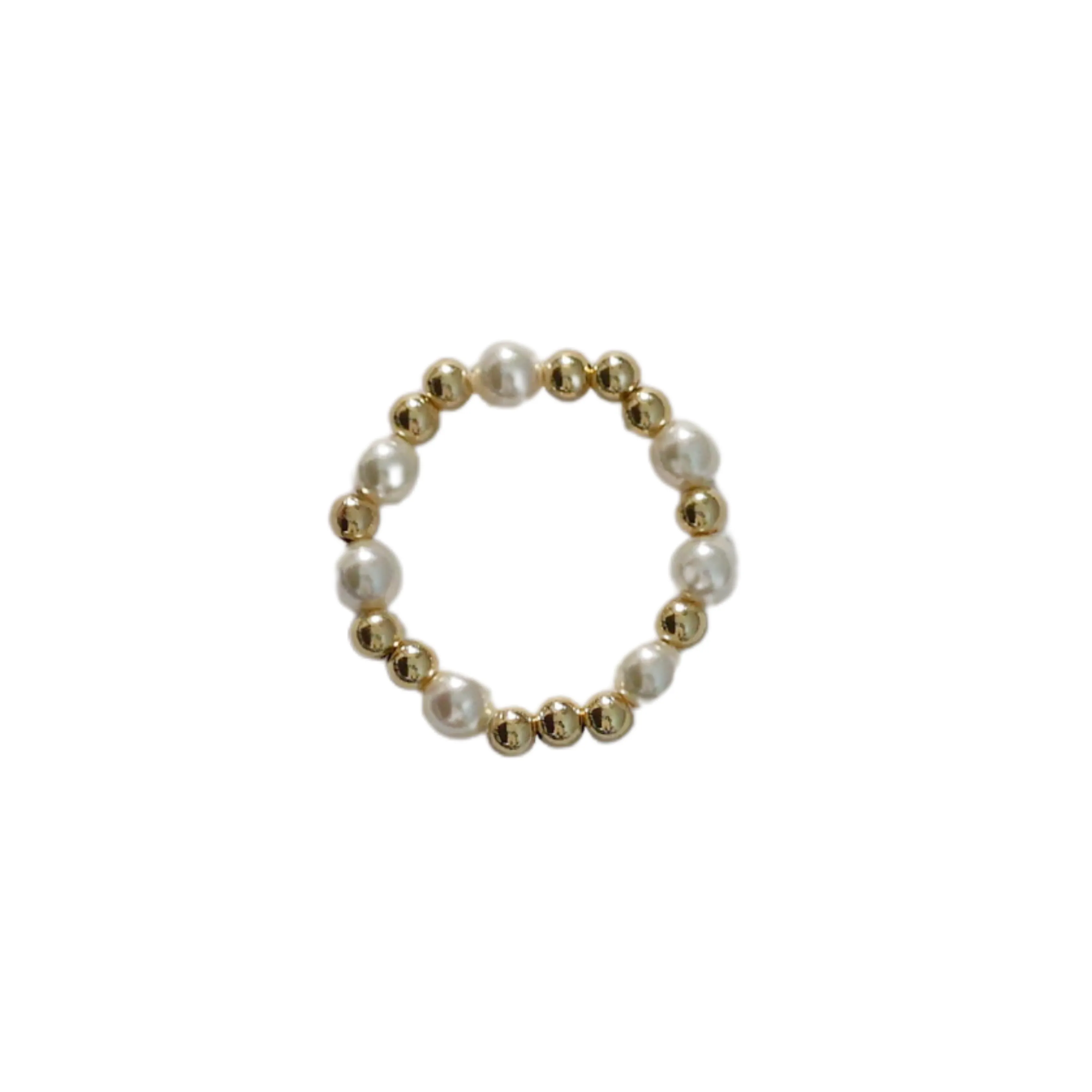 "MELANIE" 14k gold-filled ball & pearl Stretchy beaded Ring