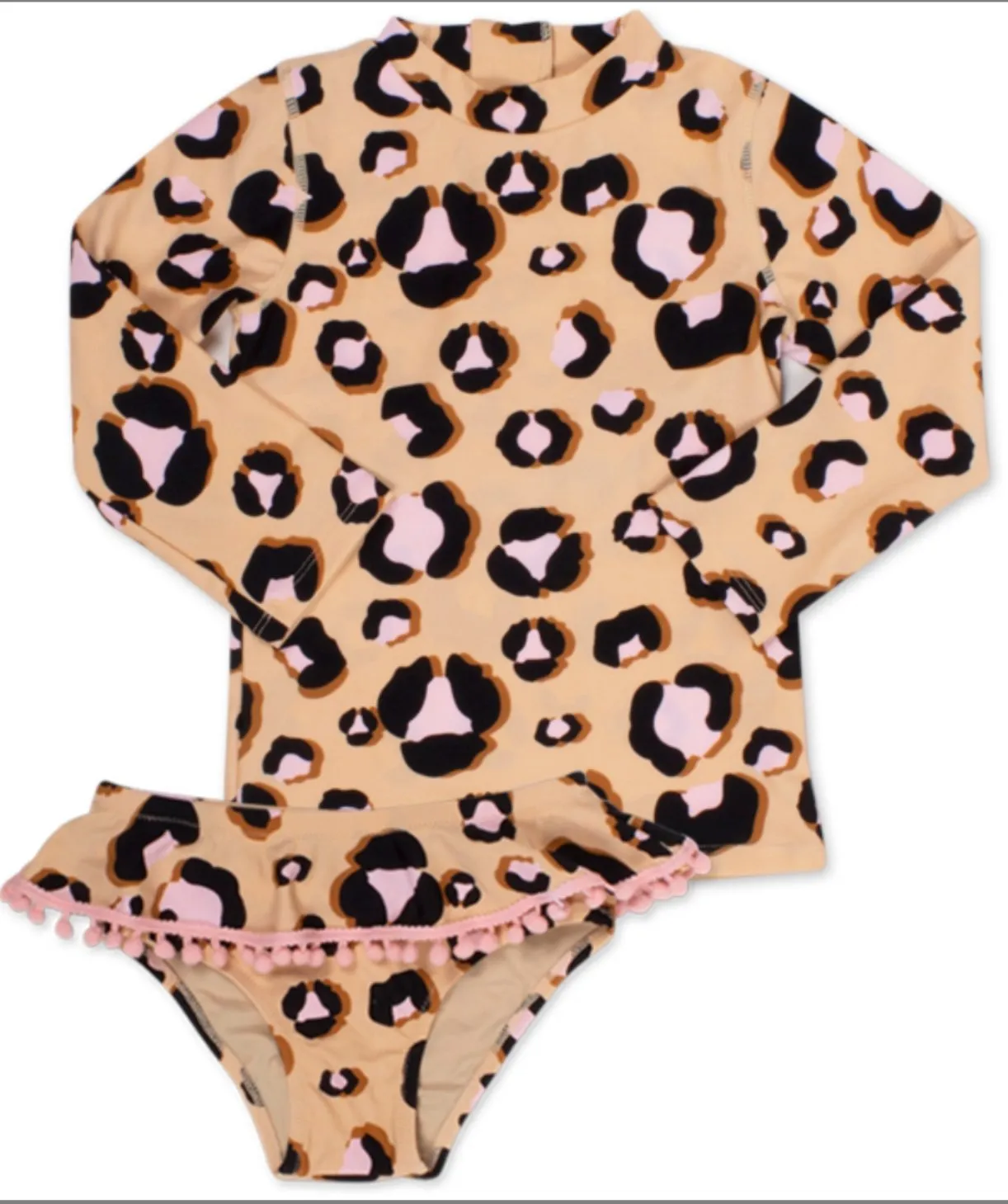 Shade Critters Infant & Toddler Girls Two Piece Leopard Ruffle Rashguard Swimsuit