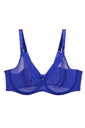 Sheer Mesh Unlined Underwire Bra - Blue