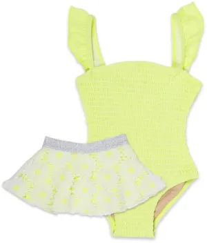 Smocked 1piece with tutu - citron daisy