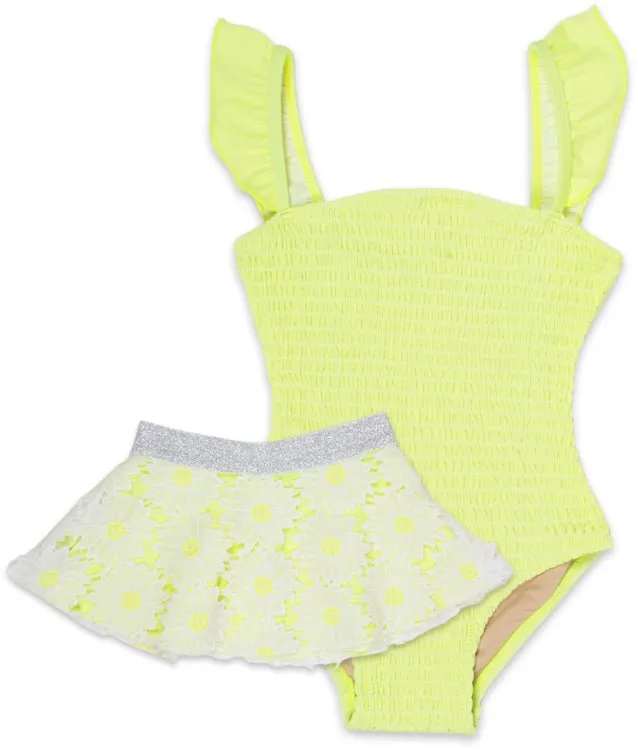 Smocked 1piece with tutu - citron daisy