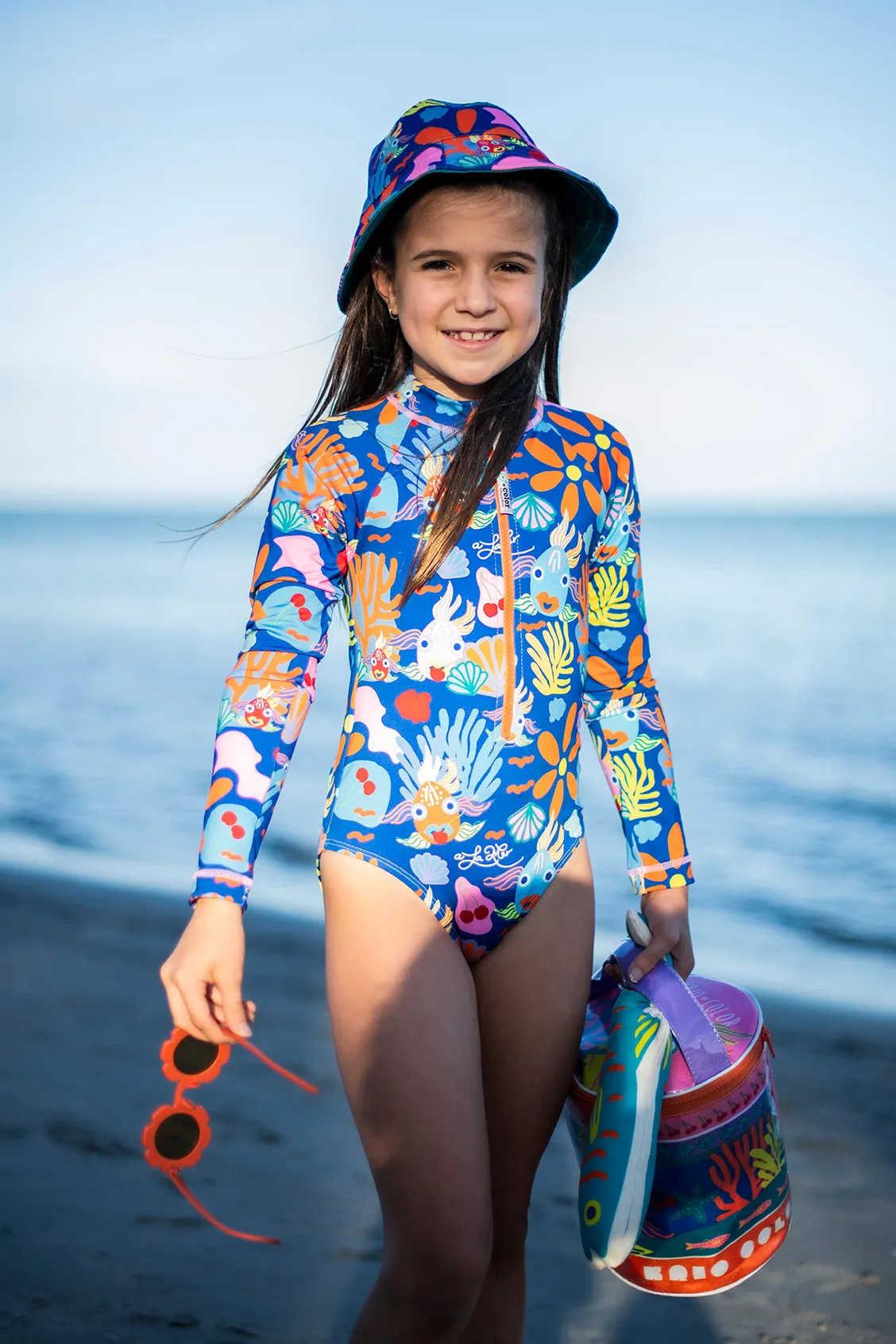 Sparkling Fish Girls Long Sleeve Bodysuit Rash Guard With Zipper