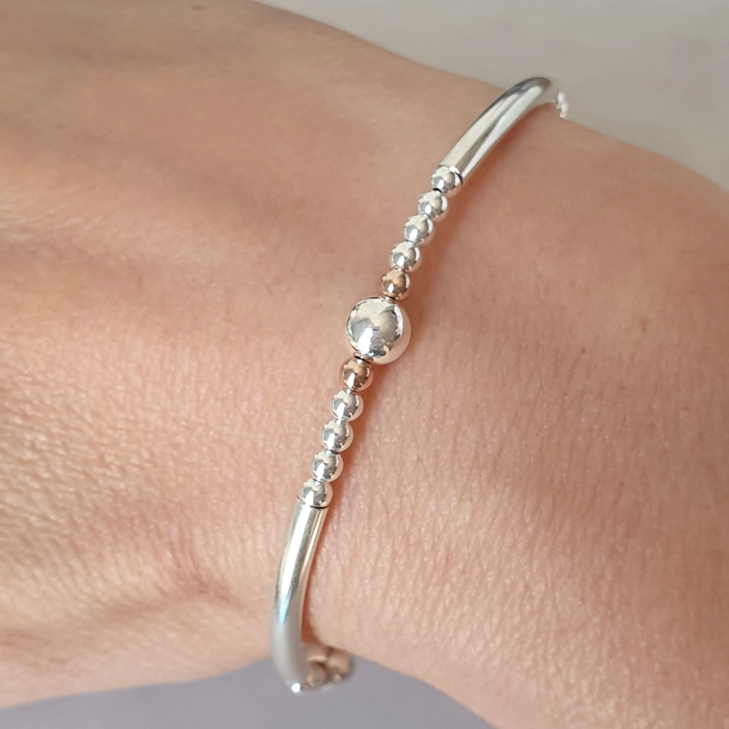 Sterling Silver & Rose Gold Stretch Noodle Bracelet