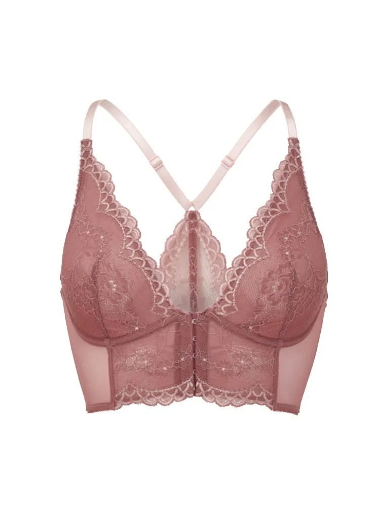 Superboost Lace Deep V Bralette - Cinder Rose