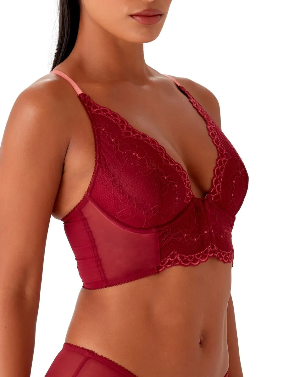 Superboost Lace Deep V Bralette - Cranberry/Raspberry Sorbet