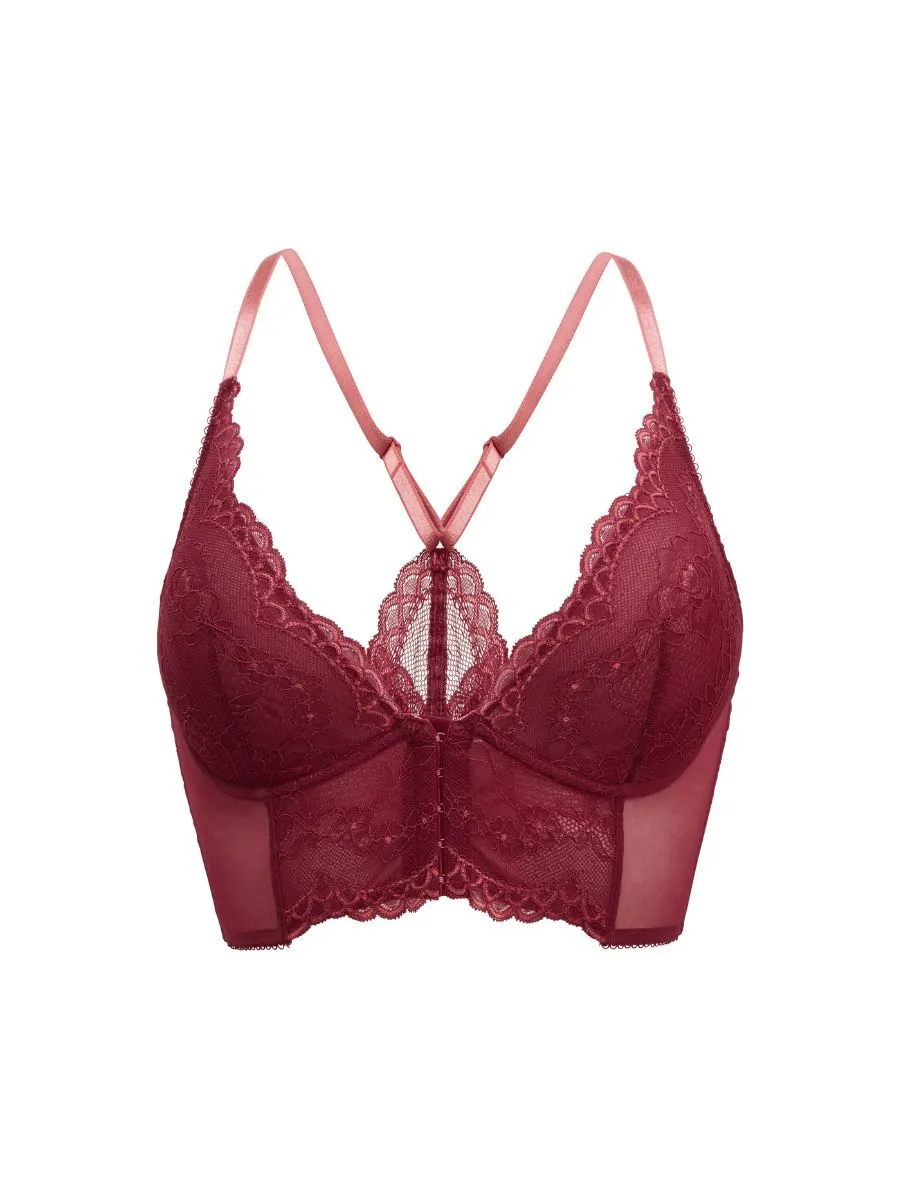 Superboost Lace Deep V Bralette - Cranberry/Raspberry Sorbet