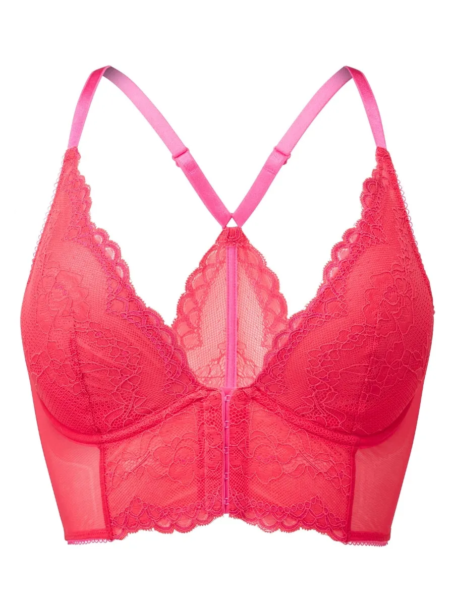 Superboost Lace Deep V Bralette - Rose Red