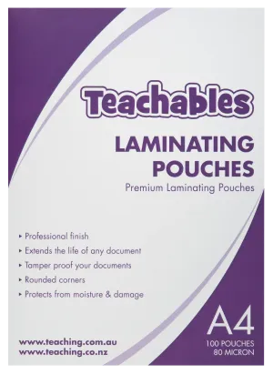 Teachables Laminating Pouches A4 - 80mic Pack 100