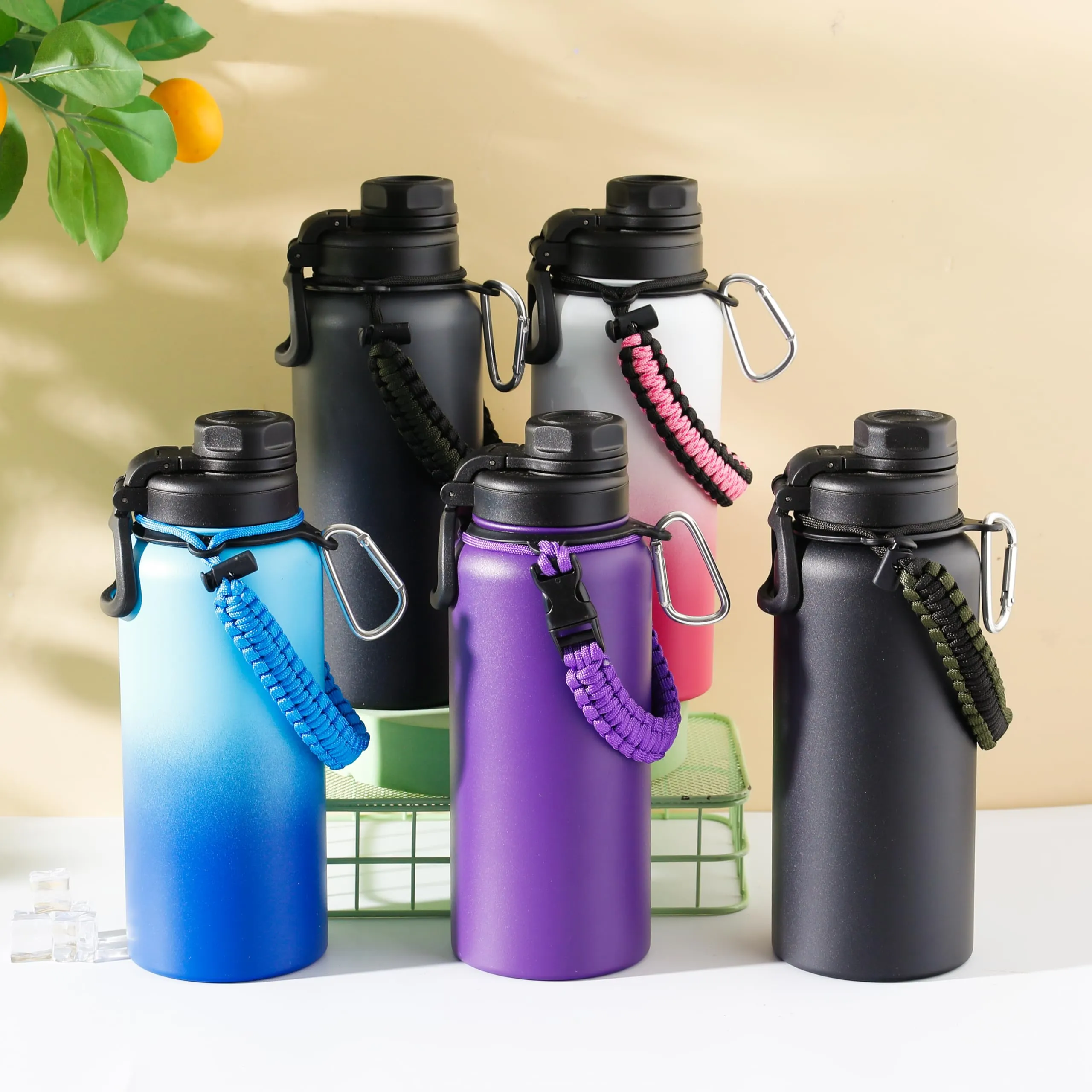 UMAI Stainless Steel Water Bottle|Vacuum Insulated Flask Water Bottles with Rope and Carabiner for Outdoor Adventures, Fitness Activities, Daily Commute|Hot and Cold Water Bottle | 960ml | Purple