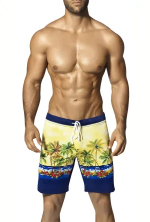 Vuthy Palm Tree Boardshorts Beachwear Blue/Yellow 320 Size M